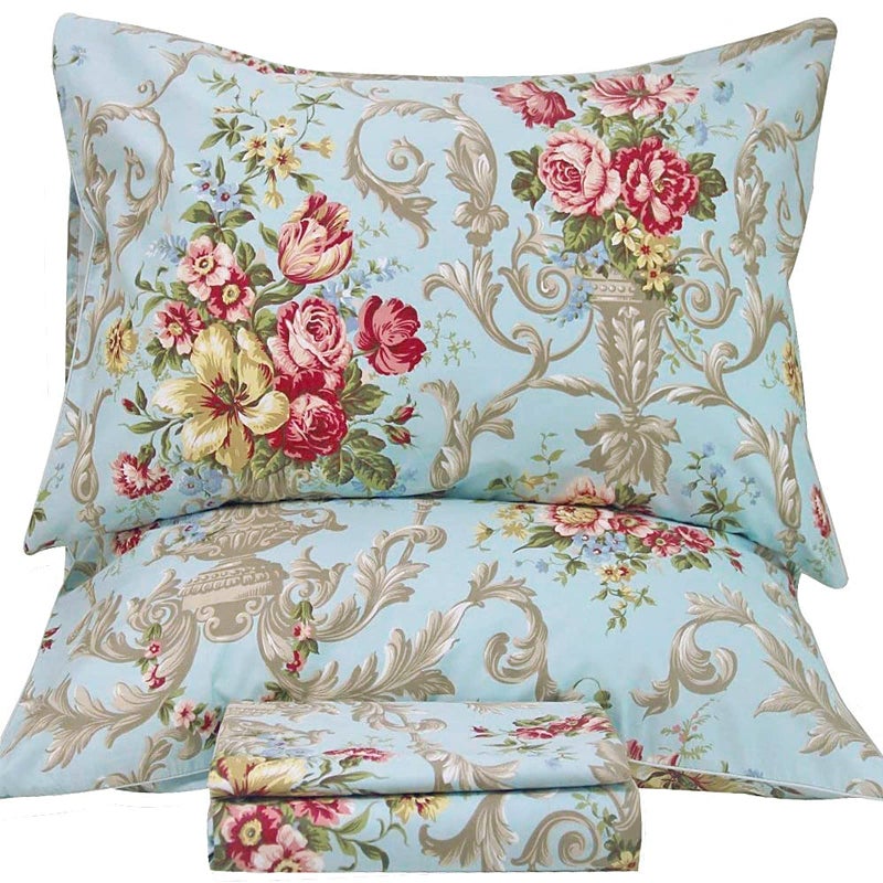QSH Floral King Size Sheet Sets - Luxury Peony Flower Print Pattern Egyptian Cotton Printed Bedding Sheets 4pcs Extra Soft and Breathable 17.5" Extra Deep Pocket King Size Sheets - Image 1